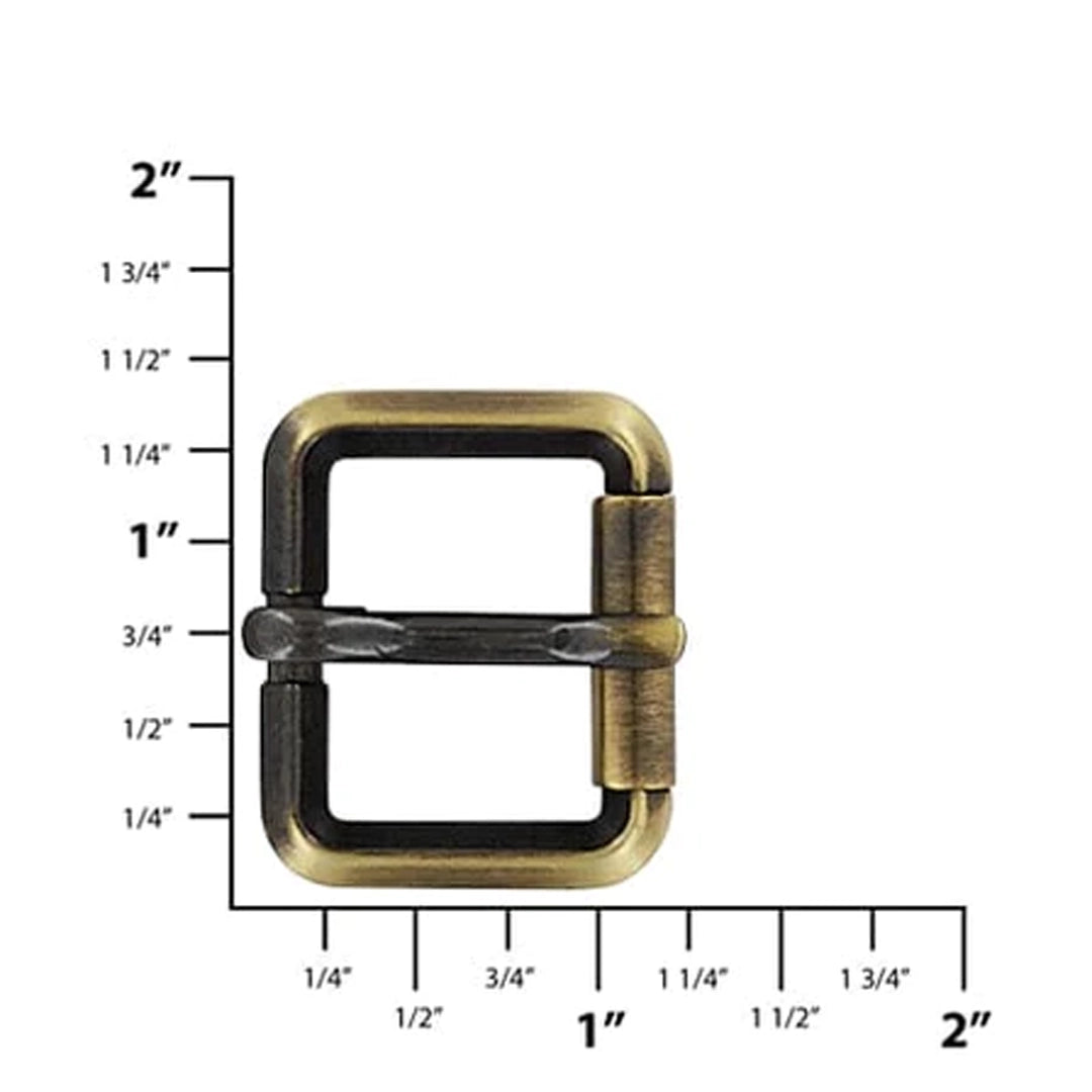 1" Antique Brass, Beveled Heel Bar Roller Buckle, Zinc Alloy