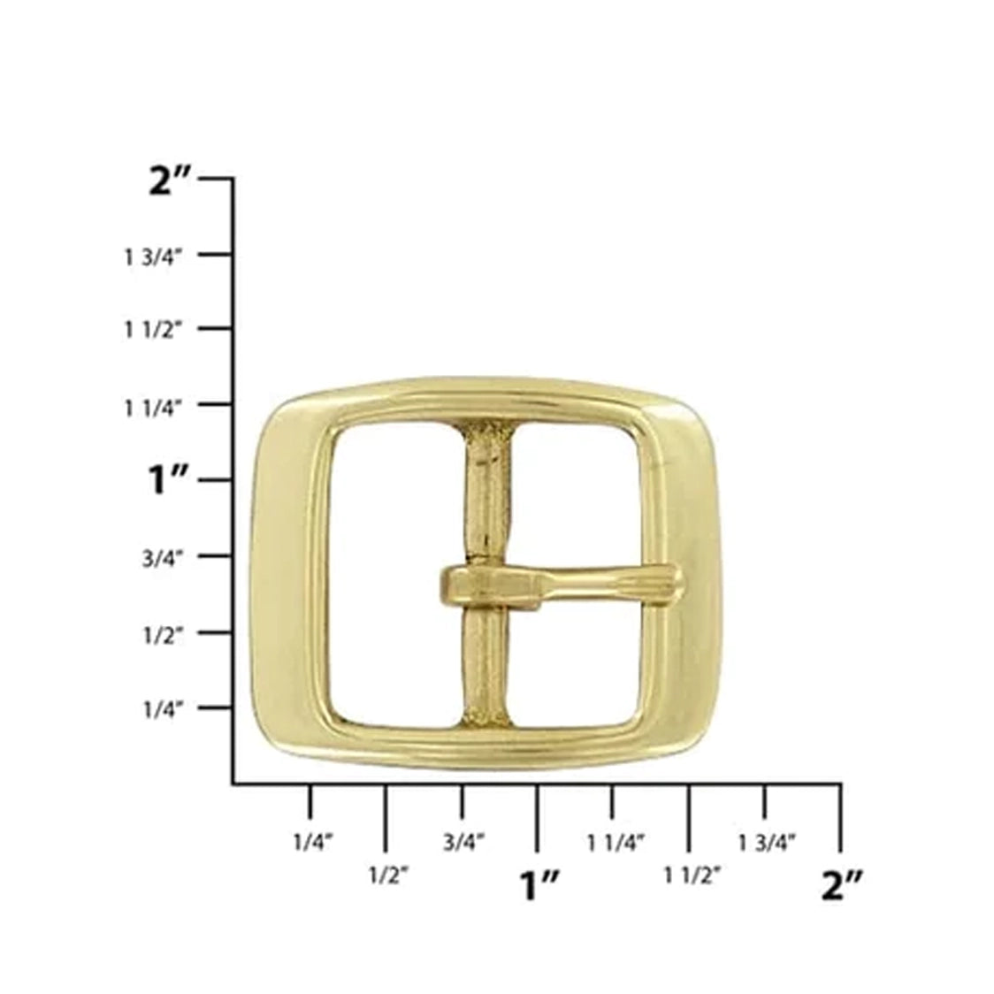 1" Brass, 1.3"x1.6" Center Bar Buckle, Solid Brass