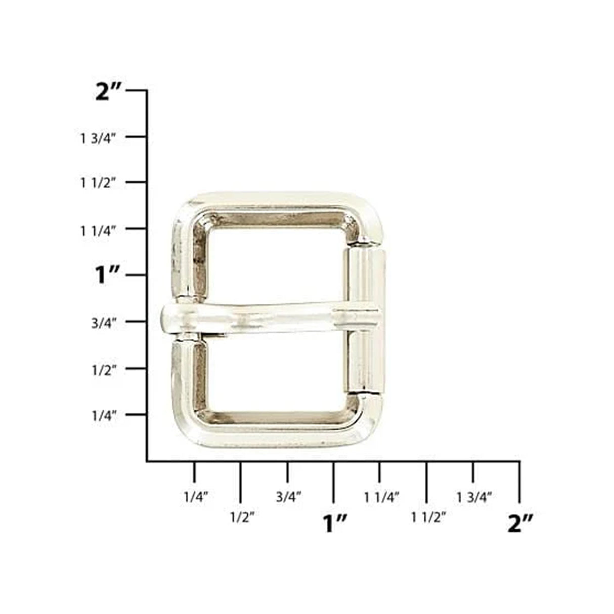 1" Nickel, Beveled Heel Bar Roller Buckle, Zinc Alloy