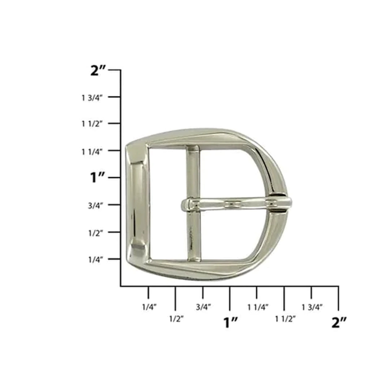 1" Shiny Nickel, D Shaped Center Bar Buckle, Zinc Alloy