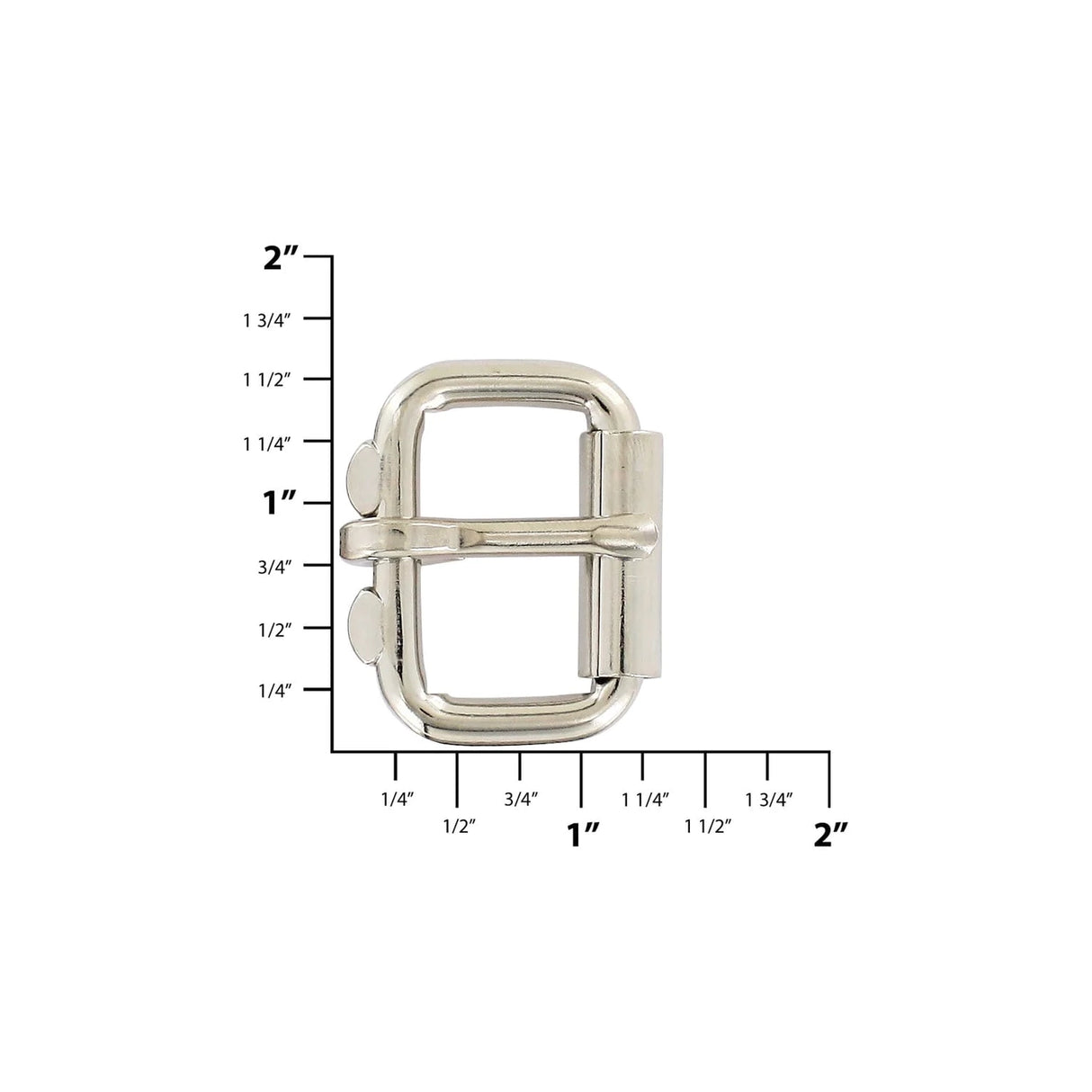 1" Nickel, Heel Bar Buckle, Steel with dimensions