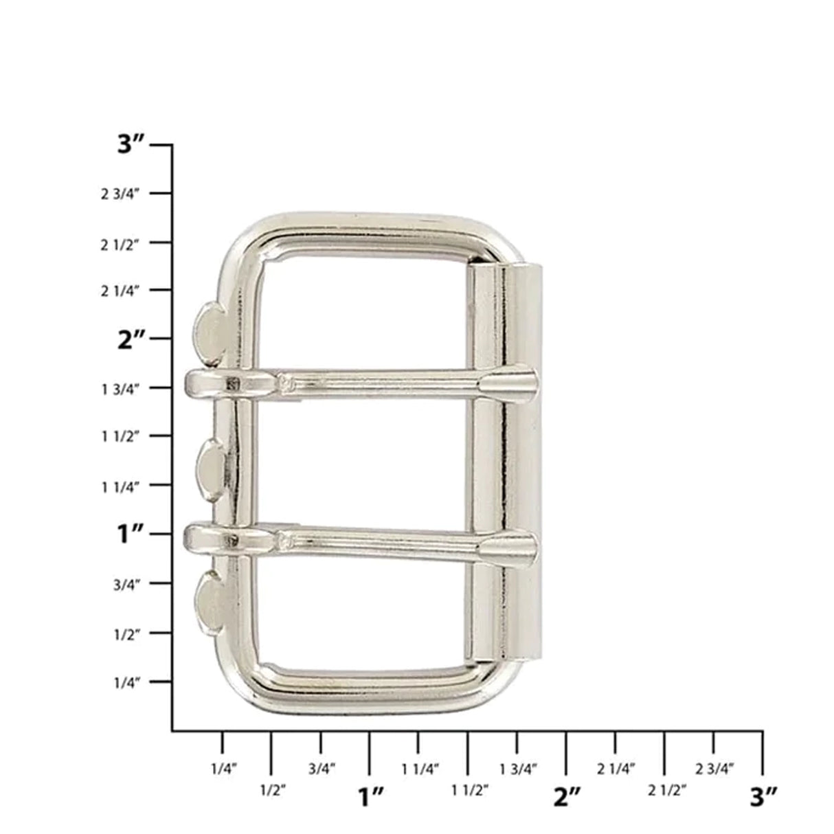 2" Nickel, Double Tongue Roller Buckle, Steel