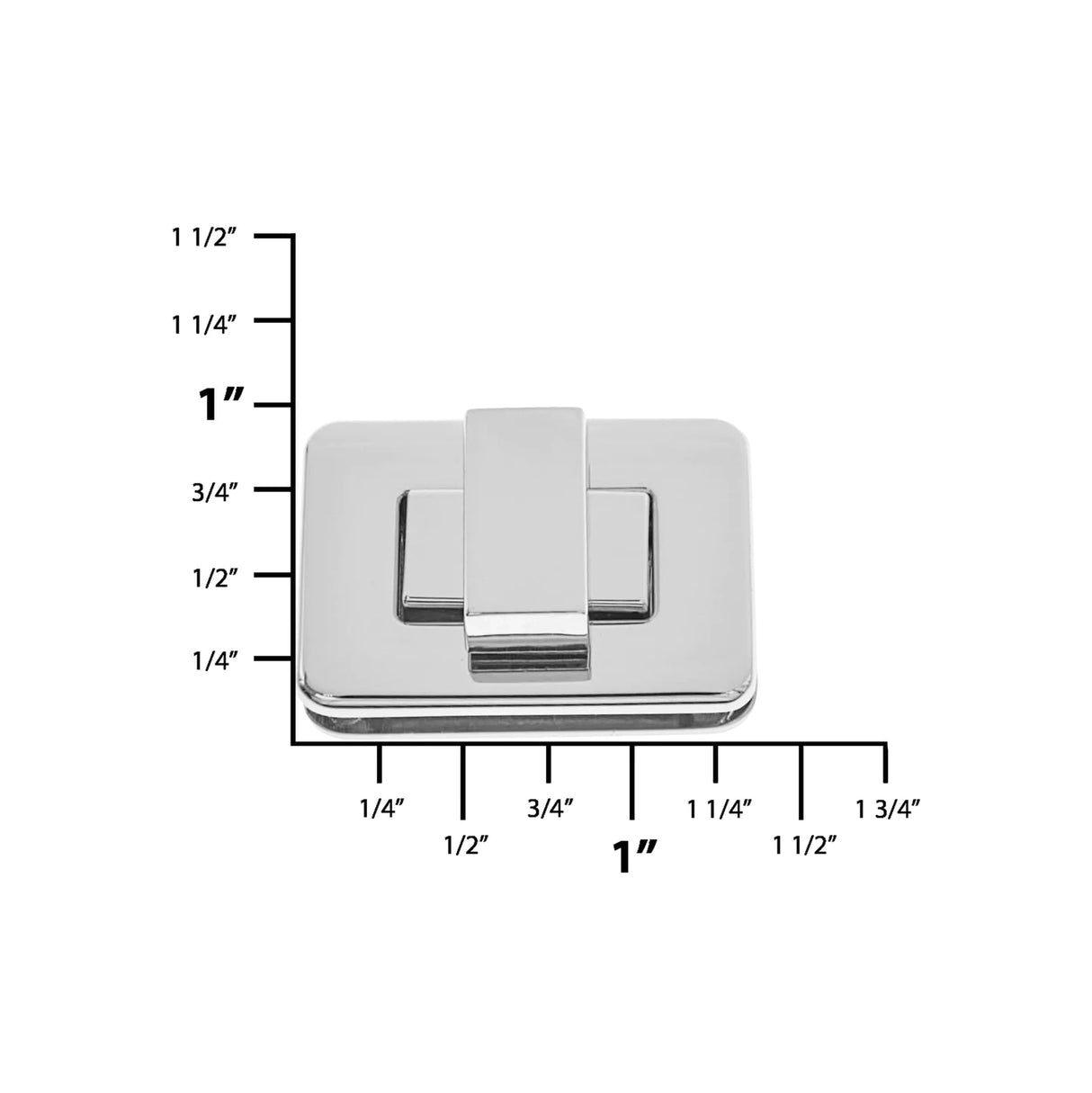 1 1/2" Nickel, Rectangular Turn Lock, Zinc Alloy