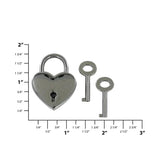 1-3/16" Shiny Gunmetal, Heart Padlock W/2 Keys, Zinc Alloy-PK4, #L-3380-GUNM