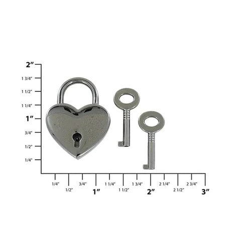 1-3/16" Shiny Gunmetal, Heart Padlock W/2 Keys, Zinc Alloy-PK4