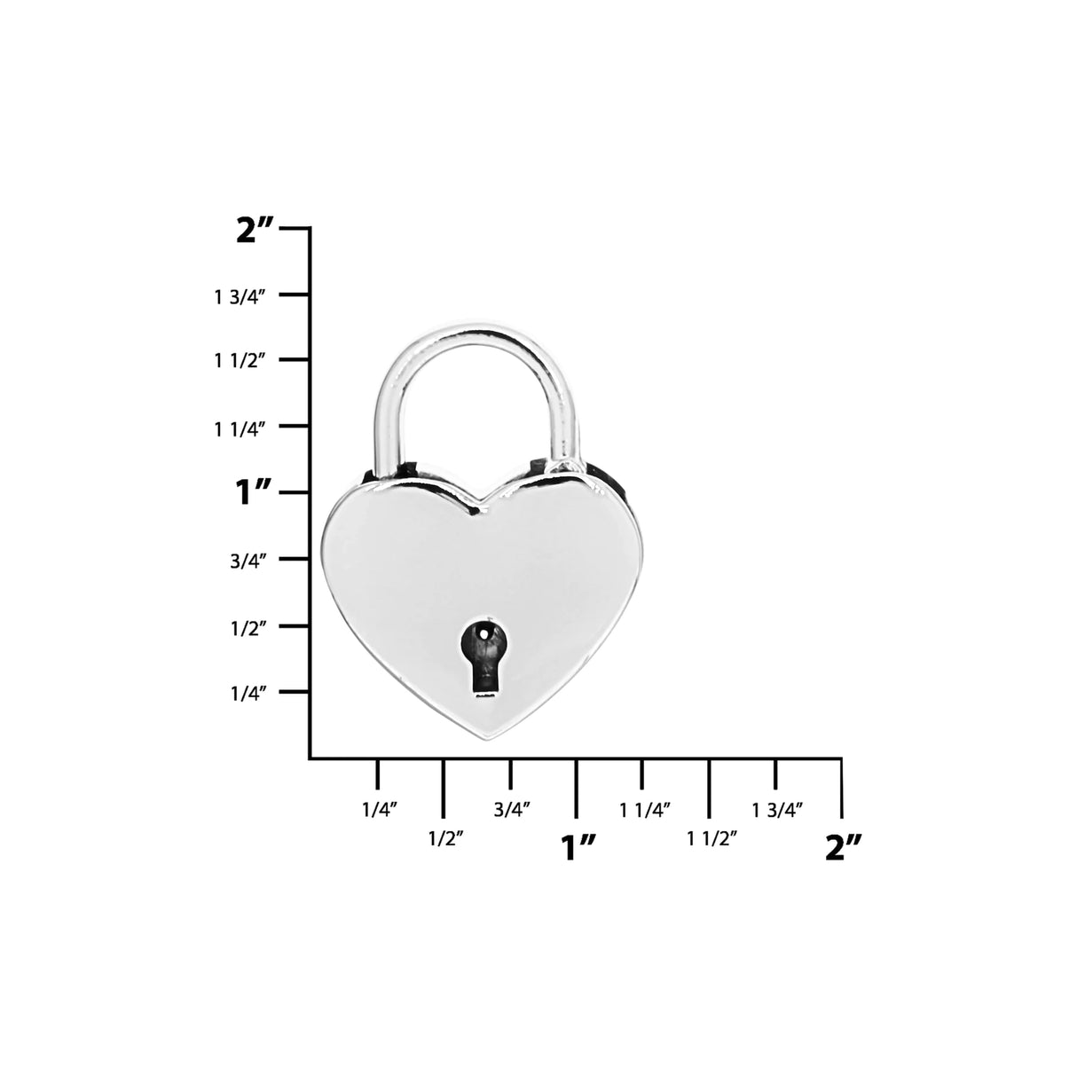 1 3/16" Shiny Nickel, Heart Padlock W/2 Keys, Zinc Alloy-PK4