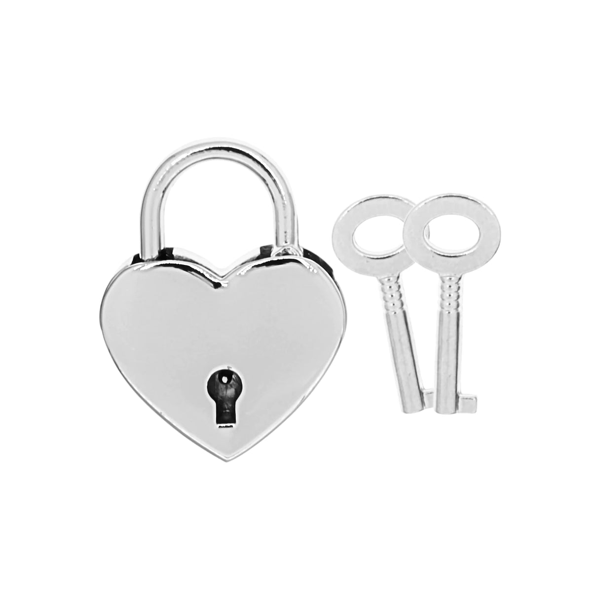 1 3/16" Shiny Nickel, Heart Padlock W/2 Keys, Zinc Alloy-PK4