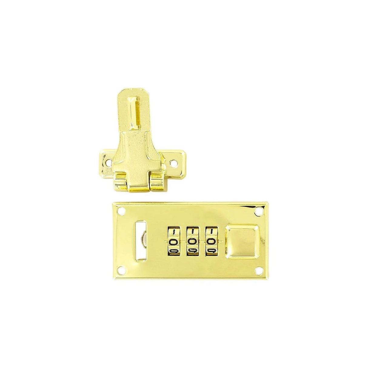1 1/4" Shiny Brass, Offset Hasp Combination Lock, Steel