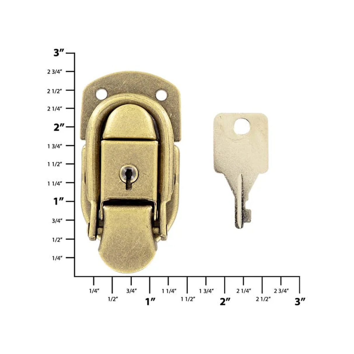 2 7/16" Antique Brass, Locking Drawbolt, Steel