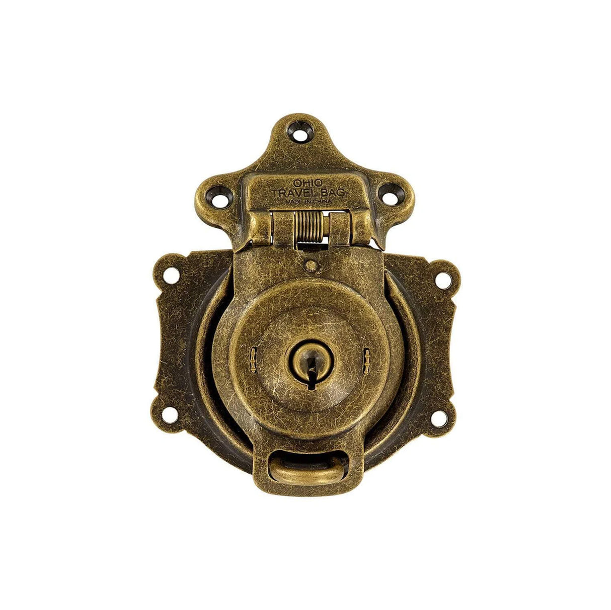 3 1/2" Antique Brass, Large Trunk Lock w/ Spring, Steel