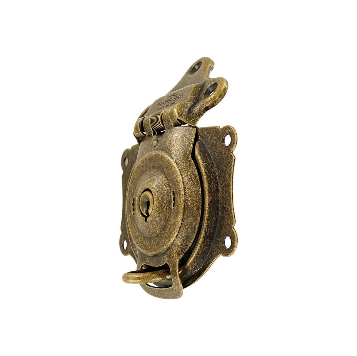 3 1/2" Antique Brass, Large Trunk Lock w/ Spring, Steel