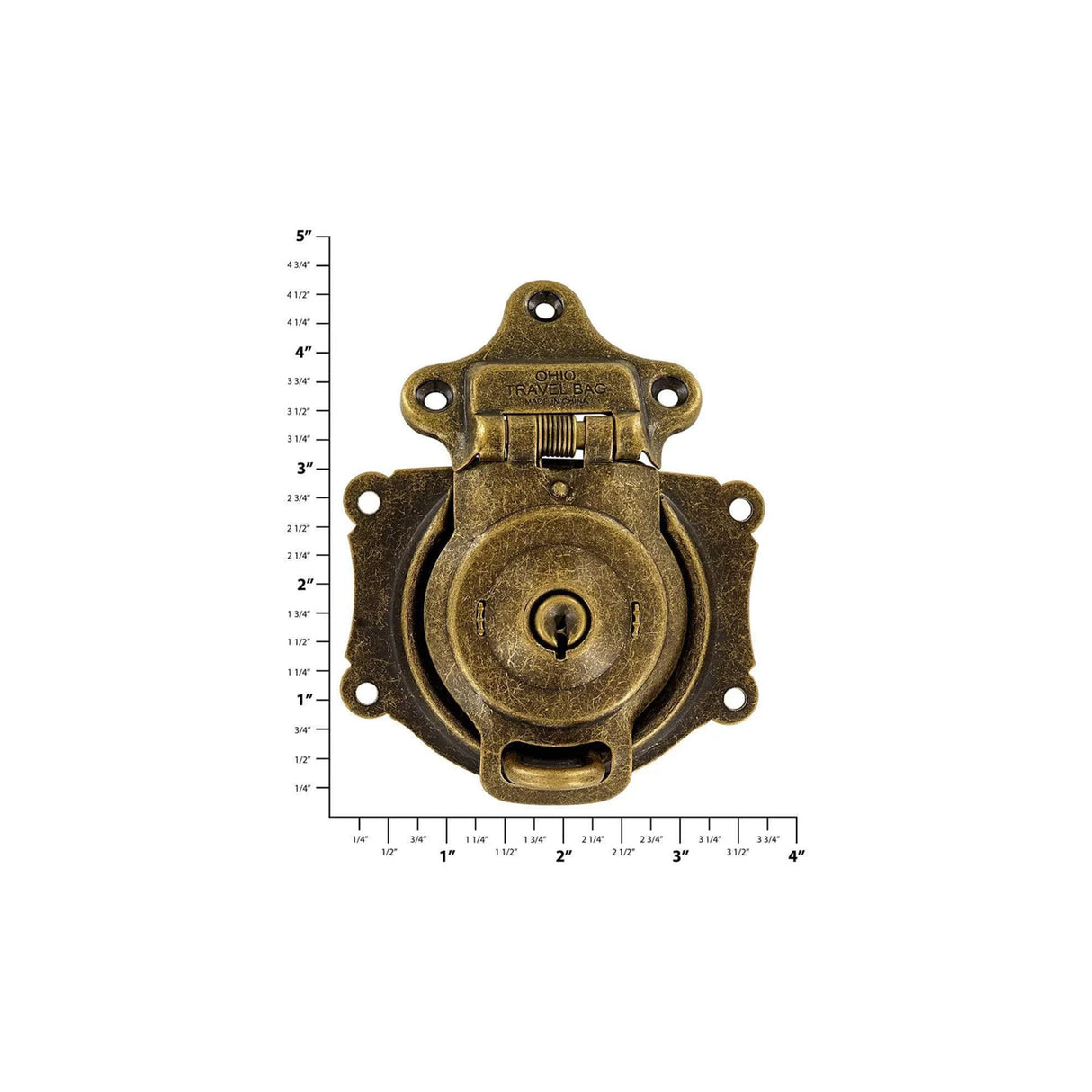 3 1/2" Antique Brass, Large Trunk Lock w/ Spring, Steel