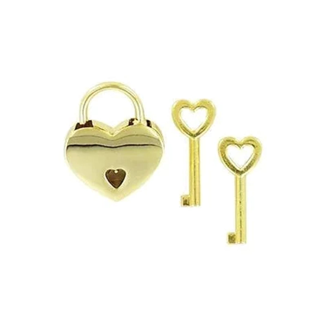 7/8" Shiny Gold, Small Heart Padlock, Zinc Alloy-PK4