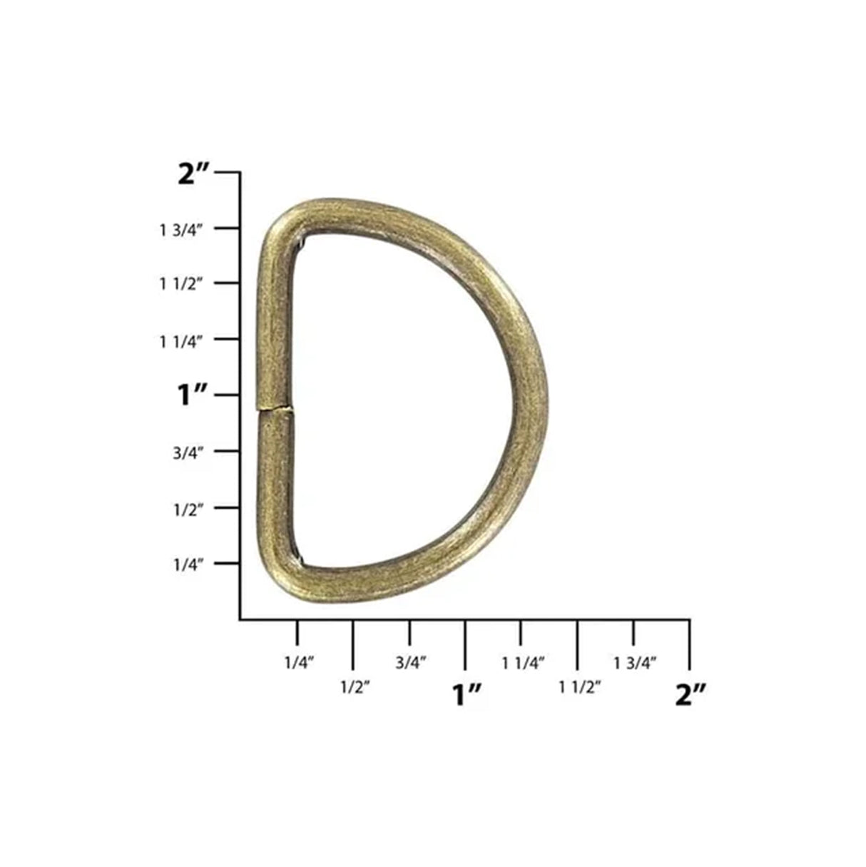 1 1/2" Antique Brass, Welded D Ring, Steel