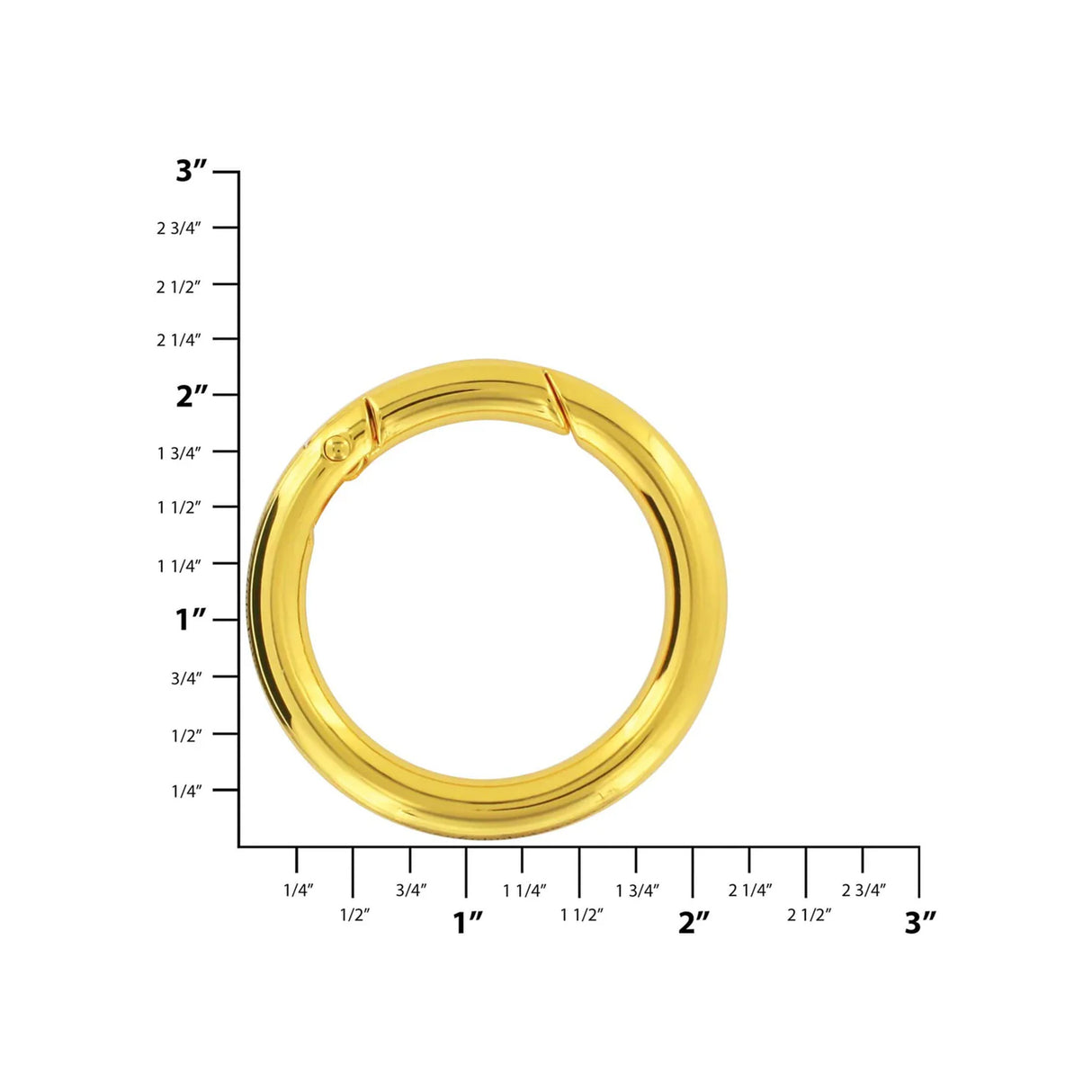1 1/2" Shiny Gold, Spring Gate Round Ring, Zinc Alloy