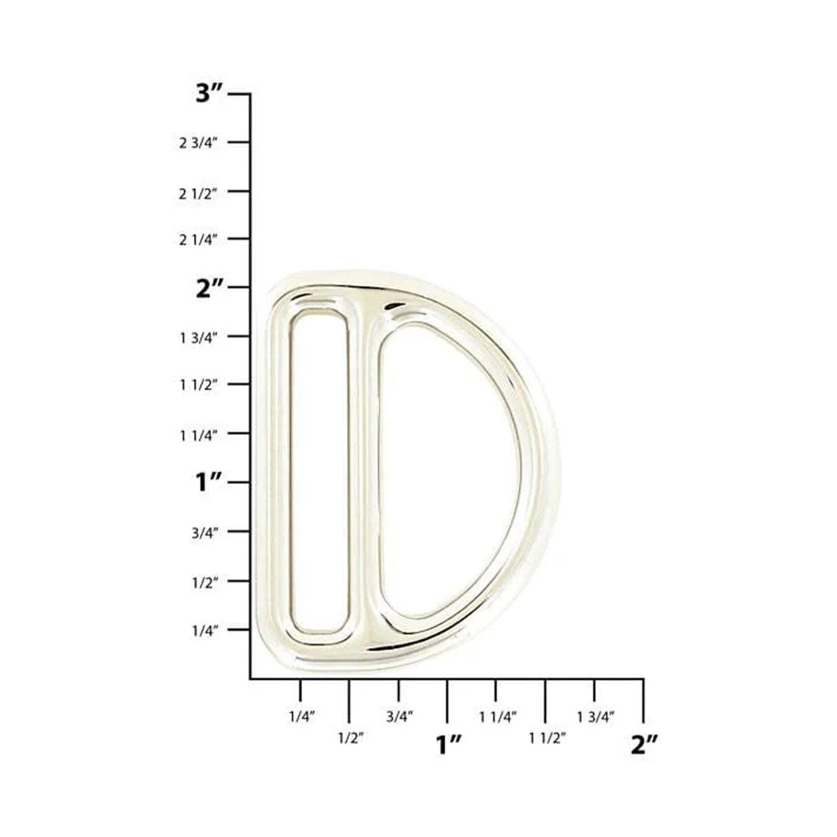 1 1/2" Nickel, Cast Double Loop D-Ring, Zinc Alloy