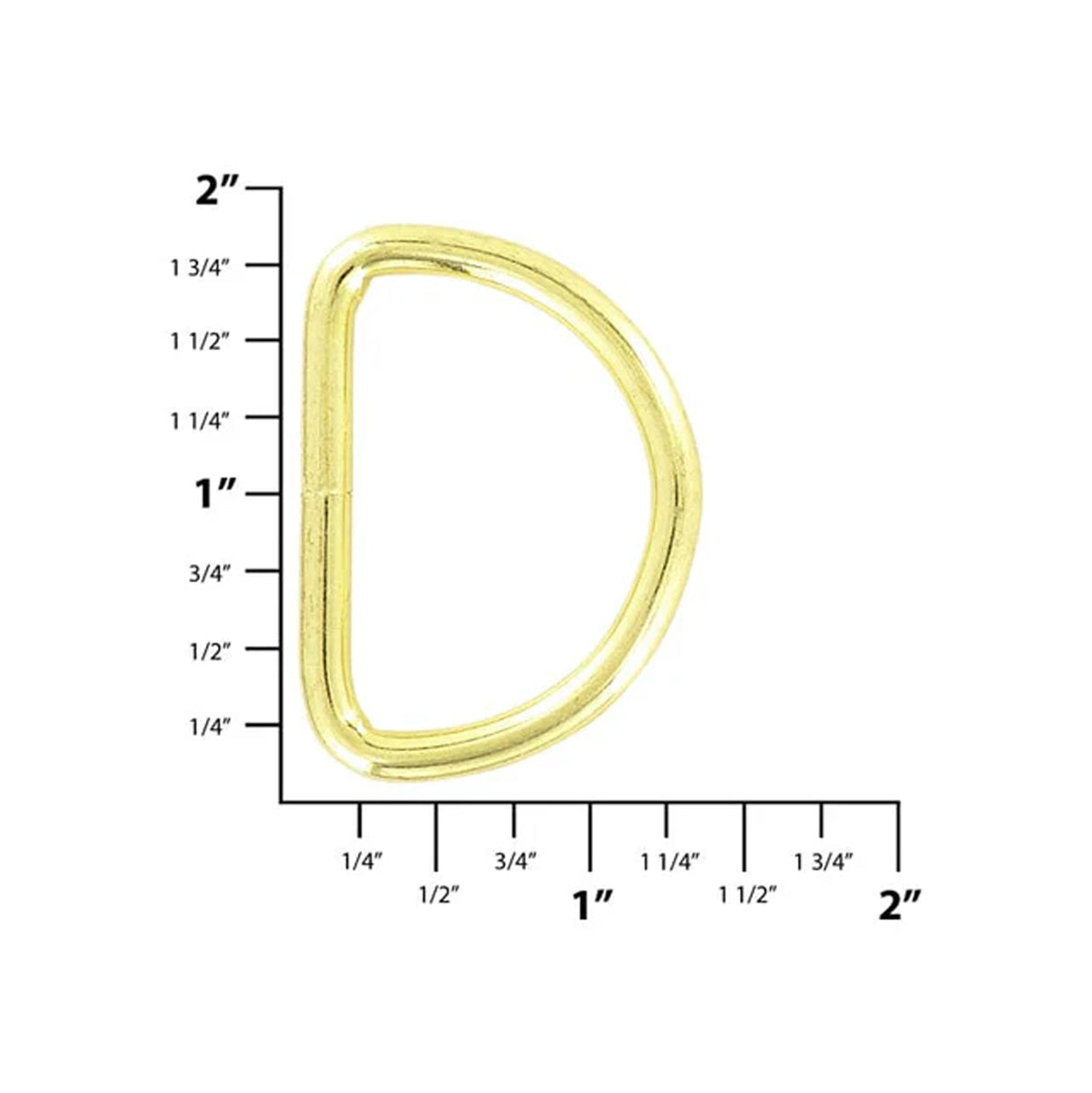 1 1/2" Shiny Brass, Welded D Ring, Steel