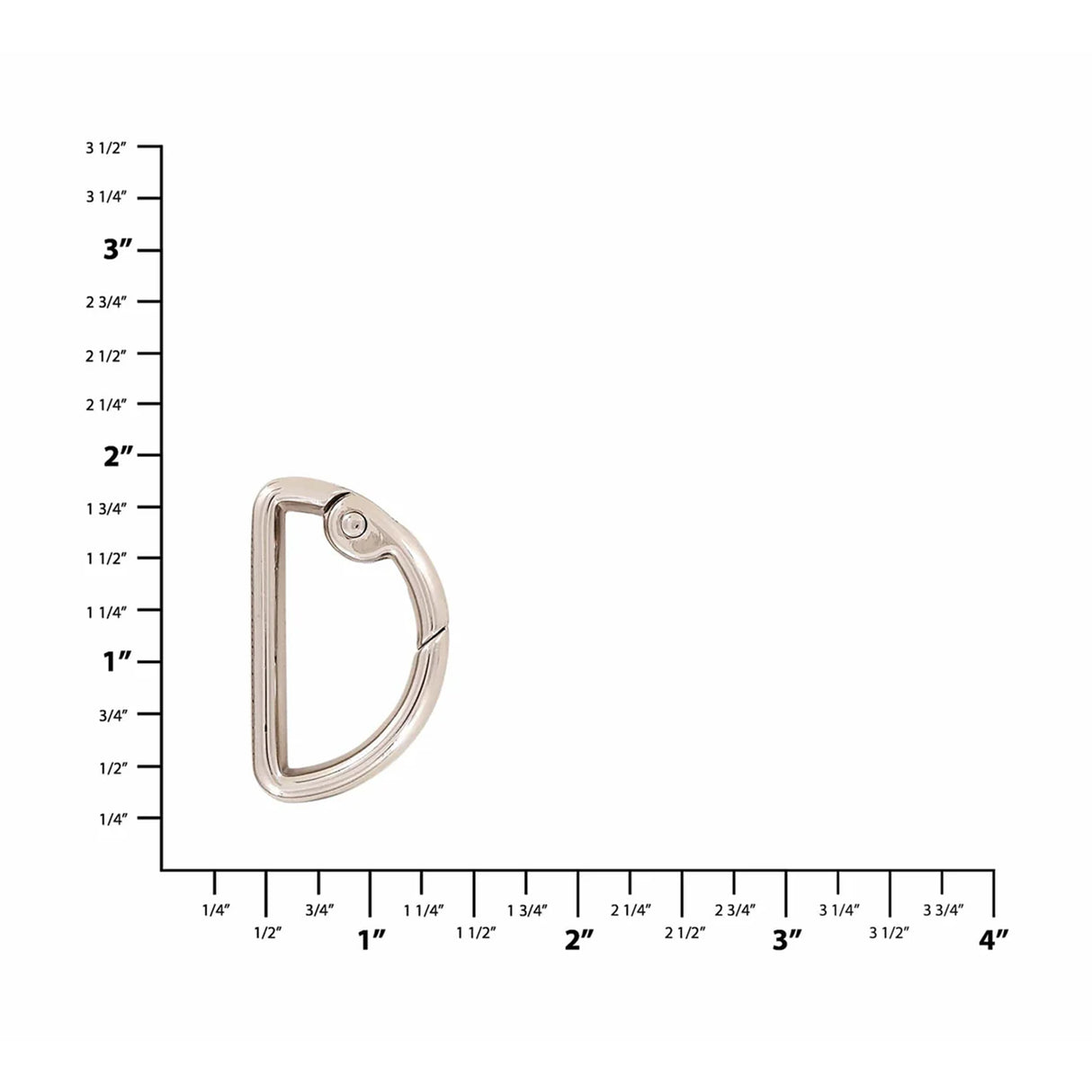 1 1/8" Shiny Nickel, Spring Gate D Ring, Zinc Alloy