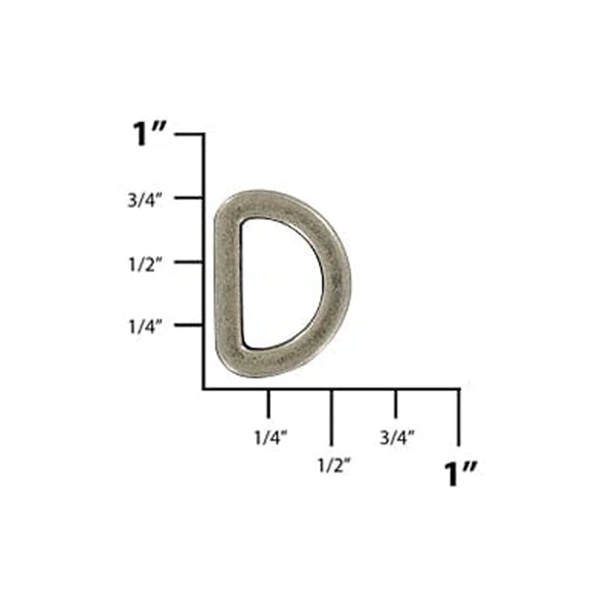 1/2" Antique Silver, Flat Cast D Ring, Zinc Alloy-PK5