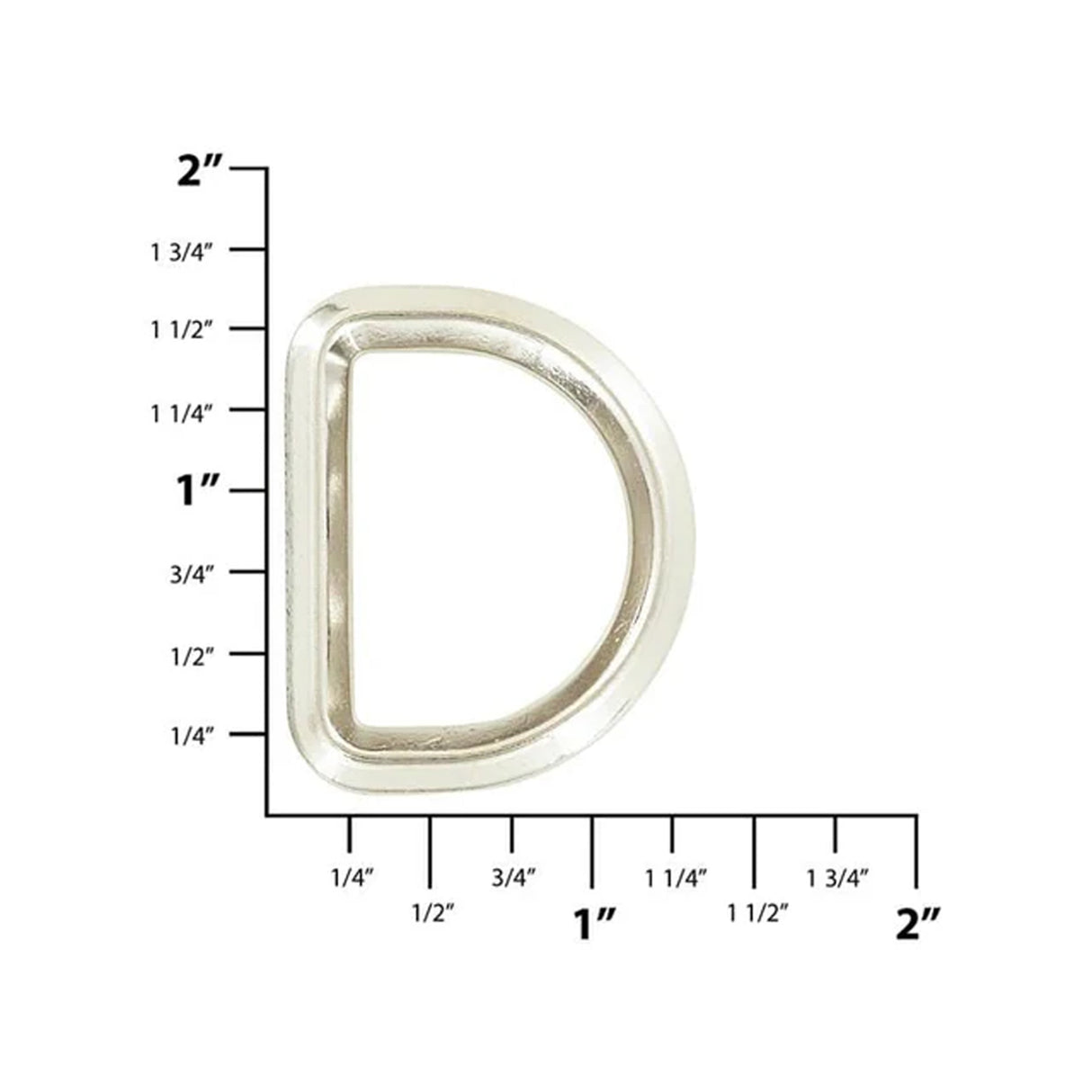 1 3/16" Shiny Nickel, Beveled Solid D Ring, Zinc Alloy