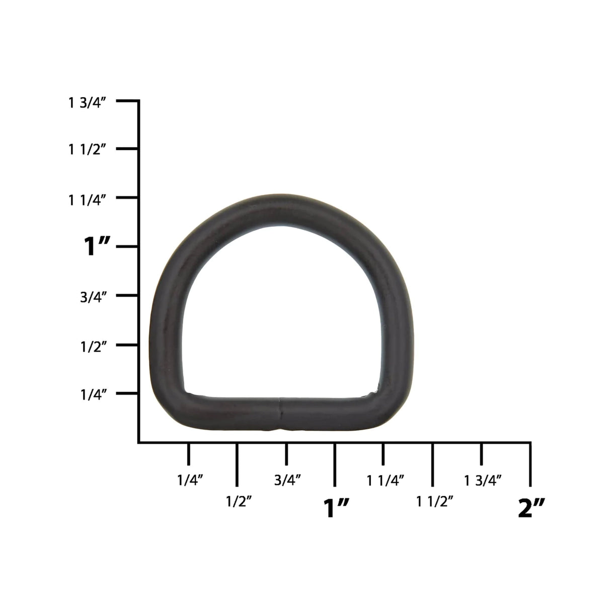 1" Matte Black, Rounded Welded D-Ring, Steel