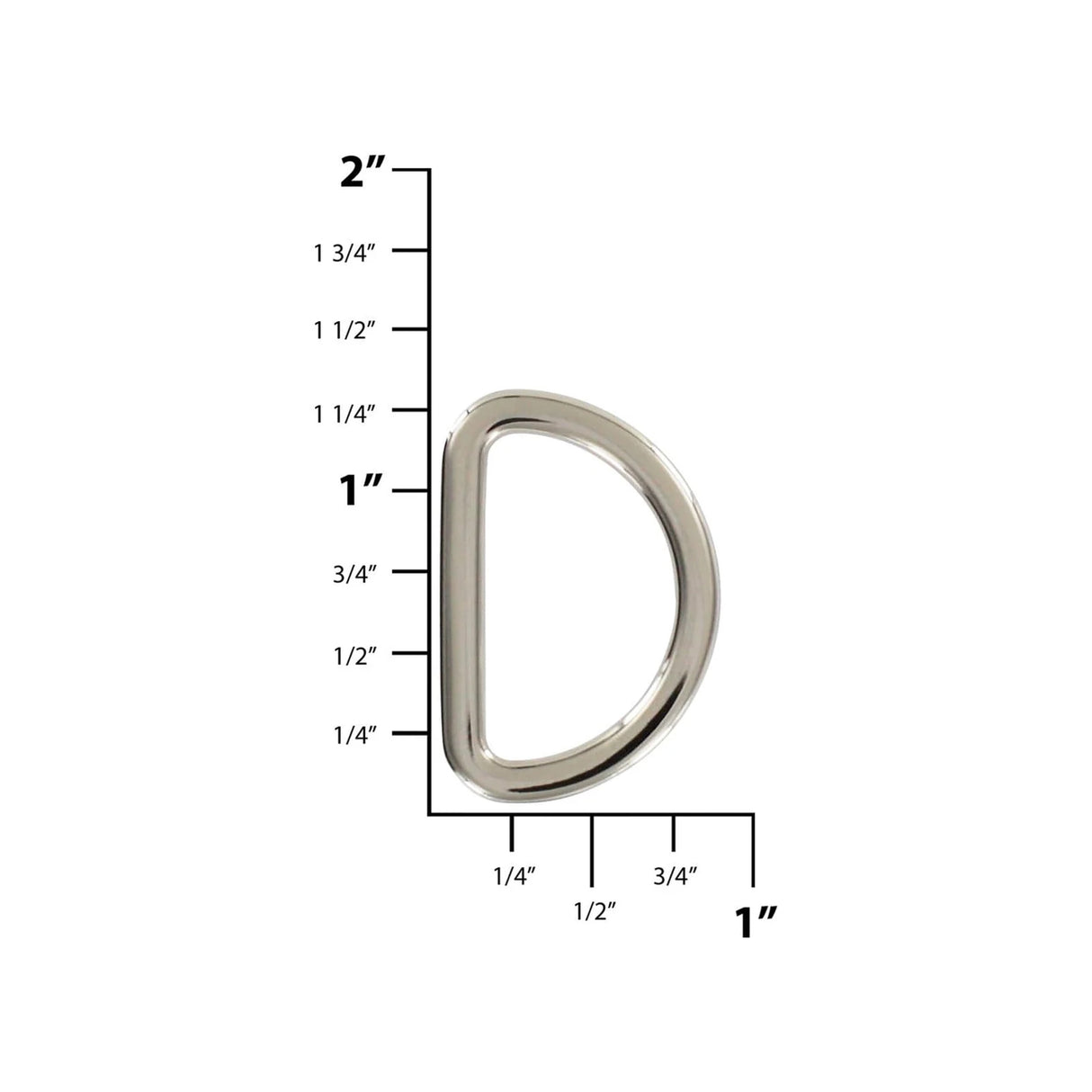 1" Shiny Nickel, Flat Cast D Ring, Zinc Alloy-PK5
