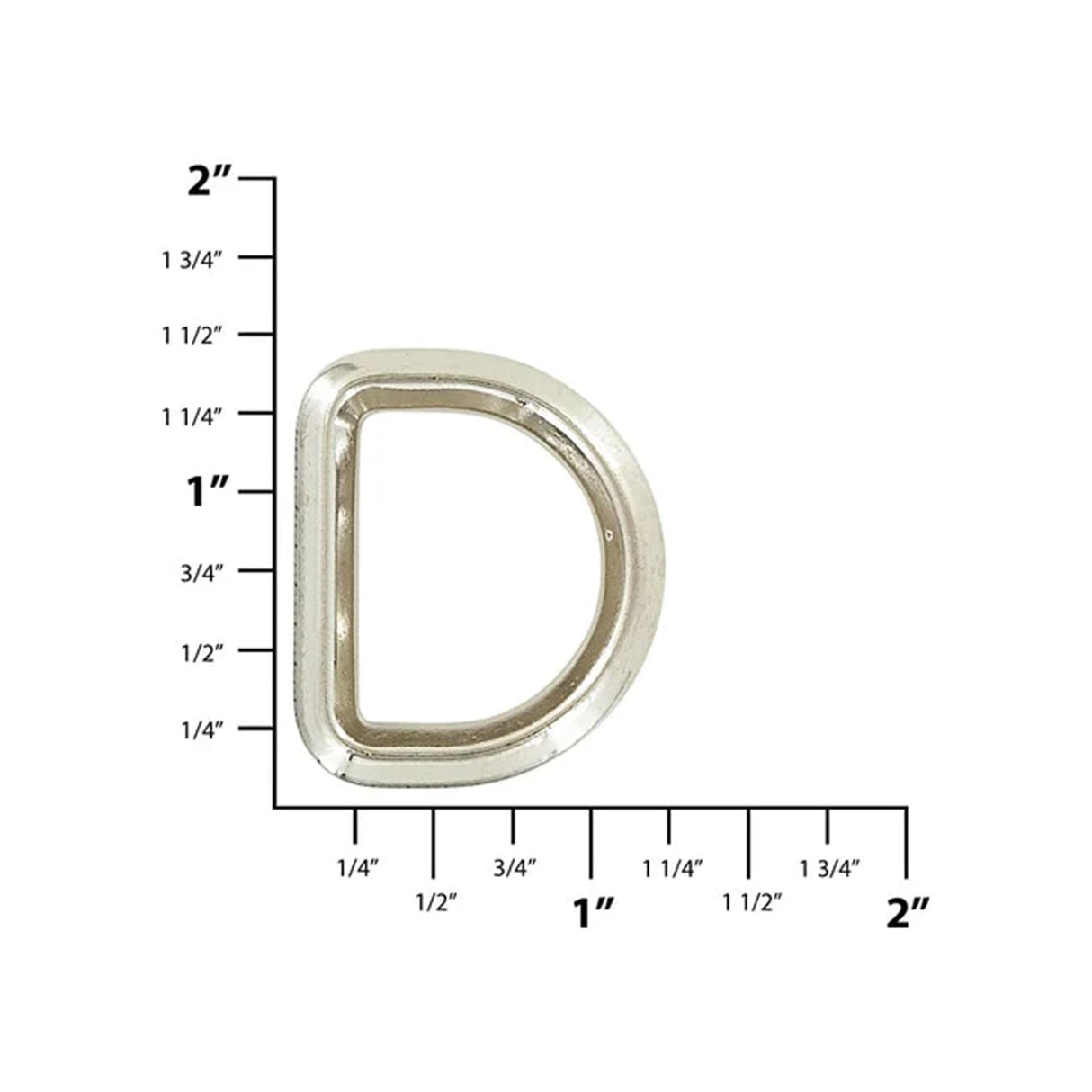 1" Nickel, Solid Beveled D Ring, Zinc Alloy