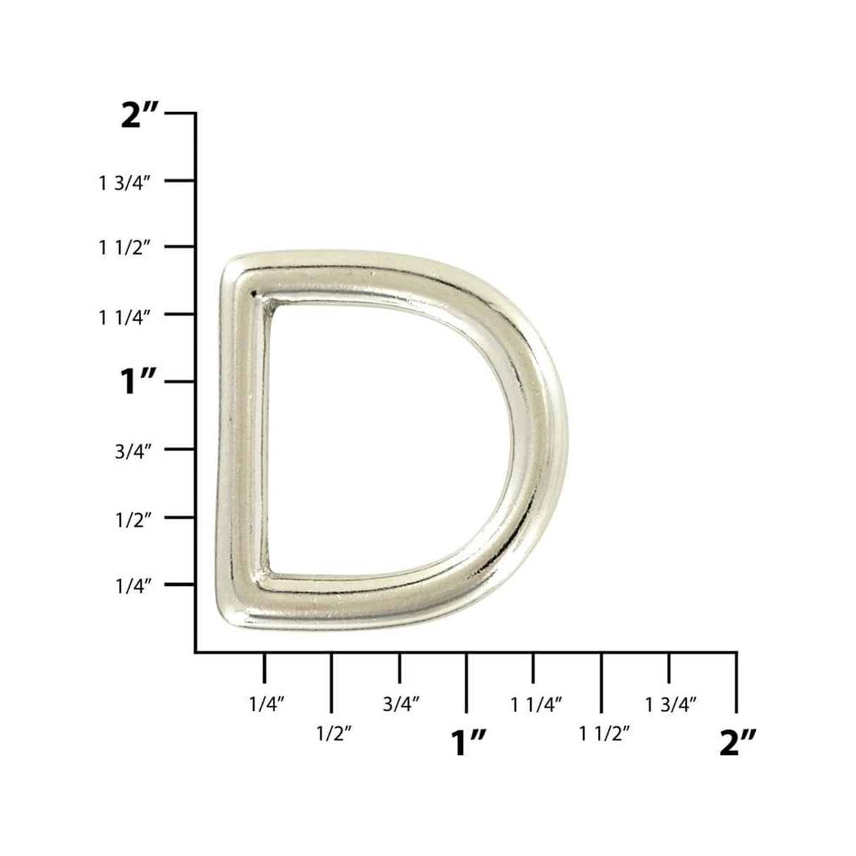 1" Shiny Nickel, Solid D Ring, Solid Brass