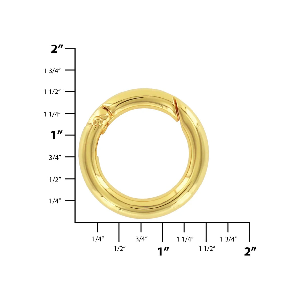 1" Shiny Gold, Spring Gate Round Ring, Zinc Alloy