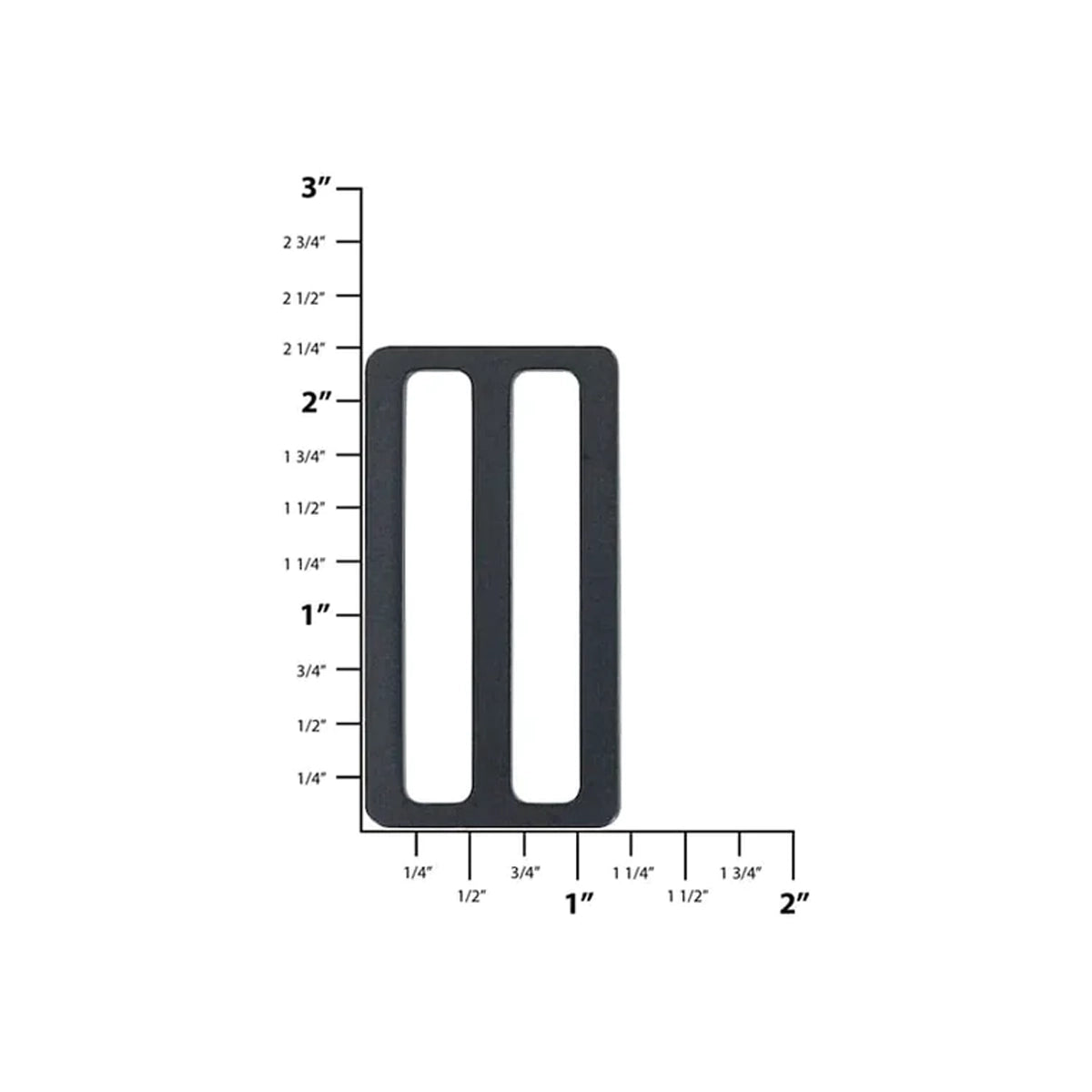 2" Matte Black, Flat Stamped Rectangle Tri Bar Slide, Steel