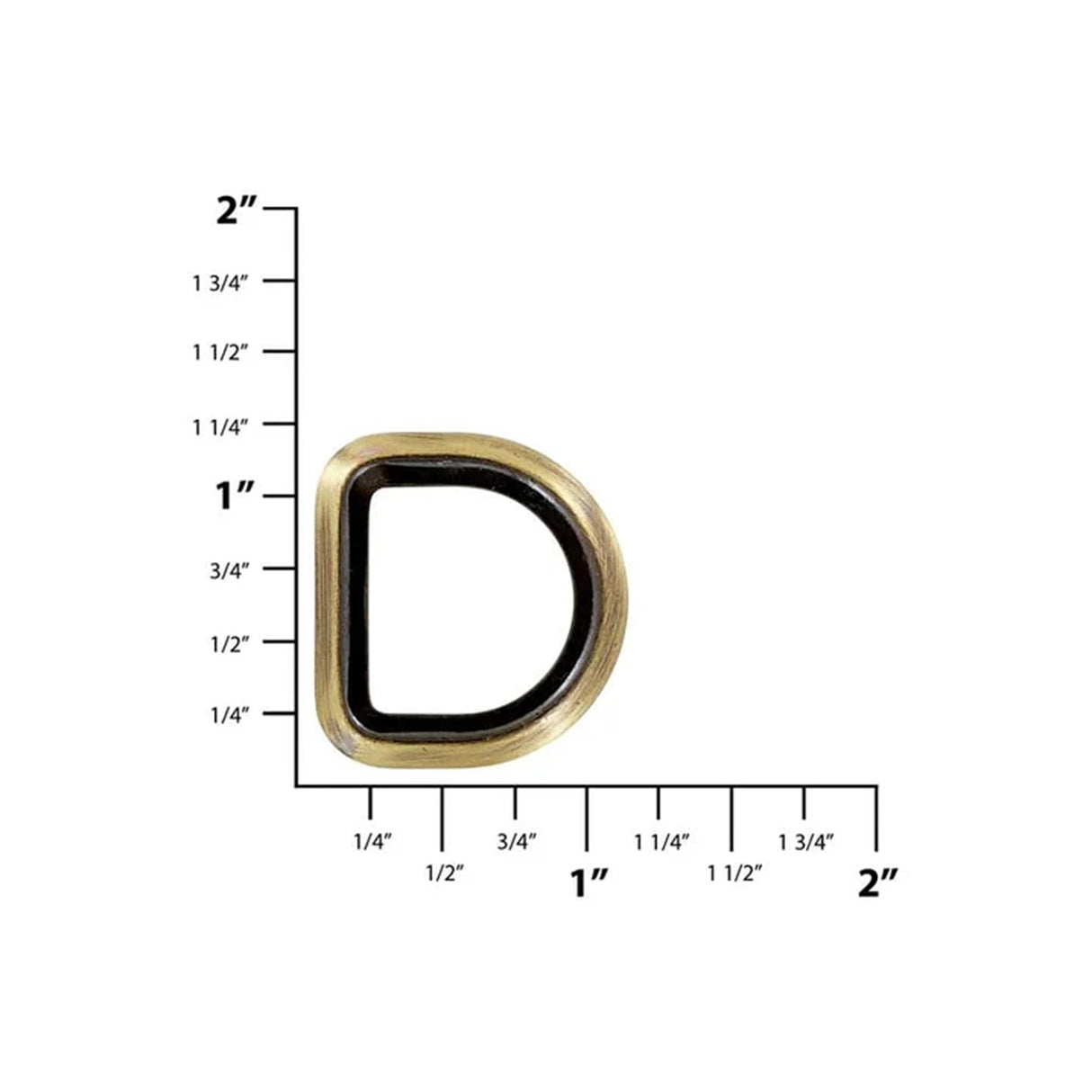 3/4" Antique Brass, Solid Beveled D Ring, Zinc Alloy