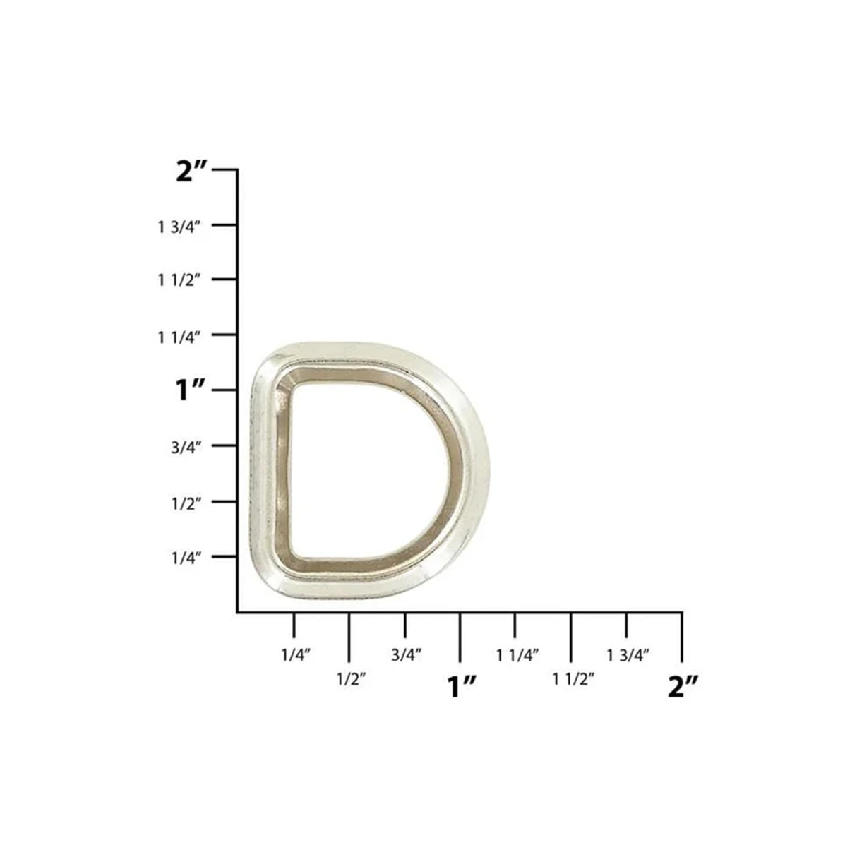 3/4" Shiny Nickel, Solid Beveled D Ring, Zinc Alloy