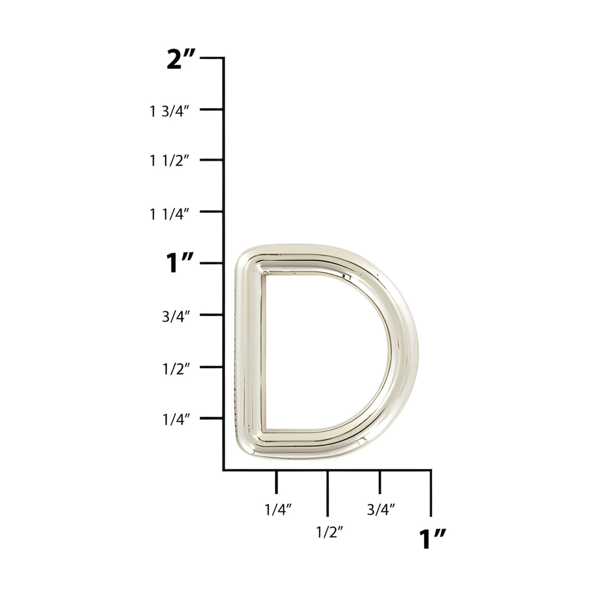3/4" Shiny Nickel, Solid D Ring, Zinc Alloy