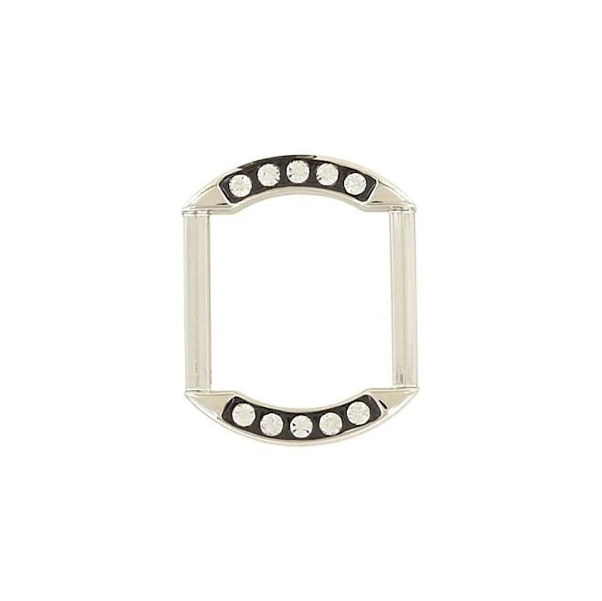 3/4" Shiny Nickel, Rectangular Ring with Black Rhinestone, Zinc Alloy