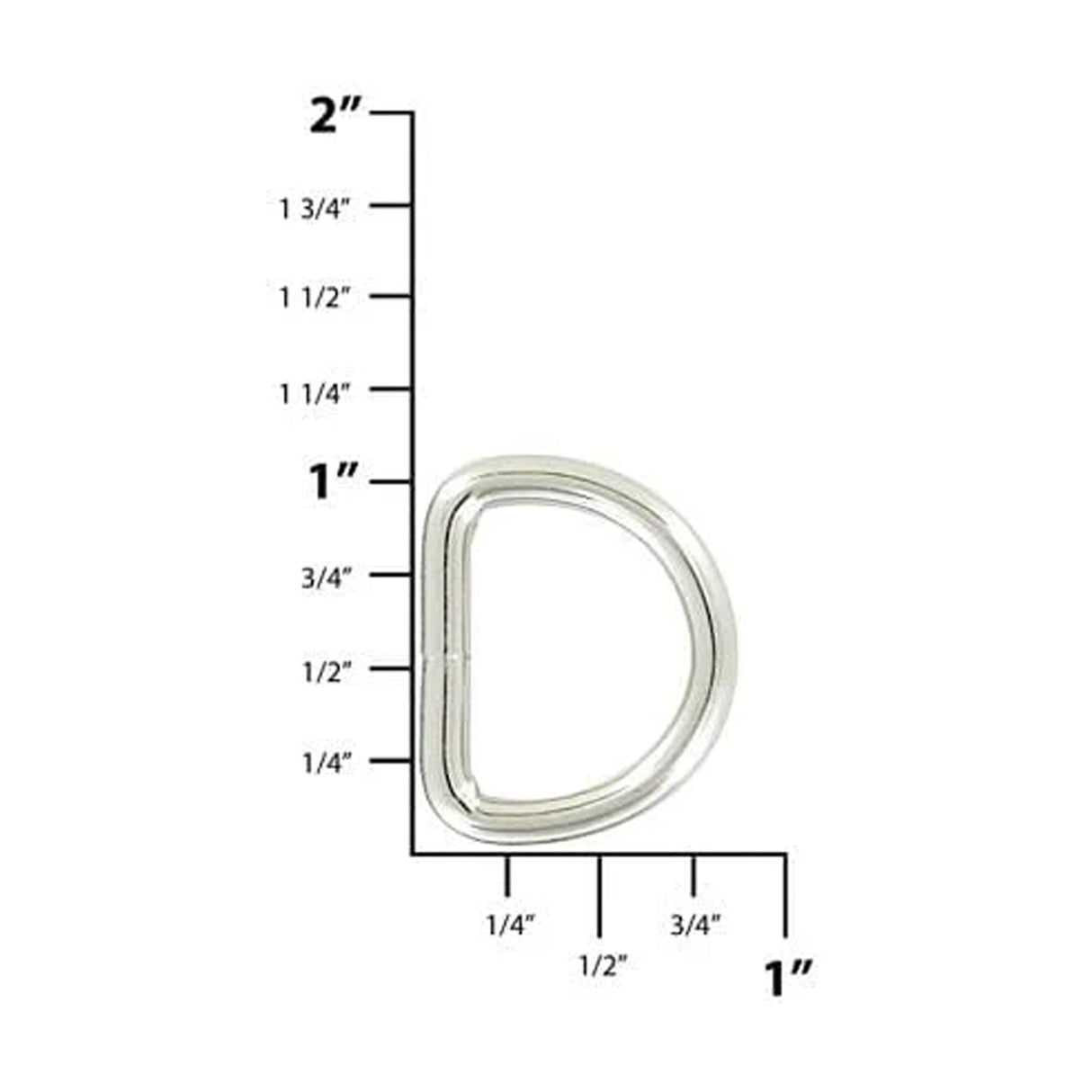 3/4" Shiny Nickel, Welded D Ring, Steel