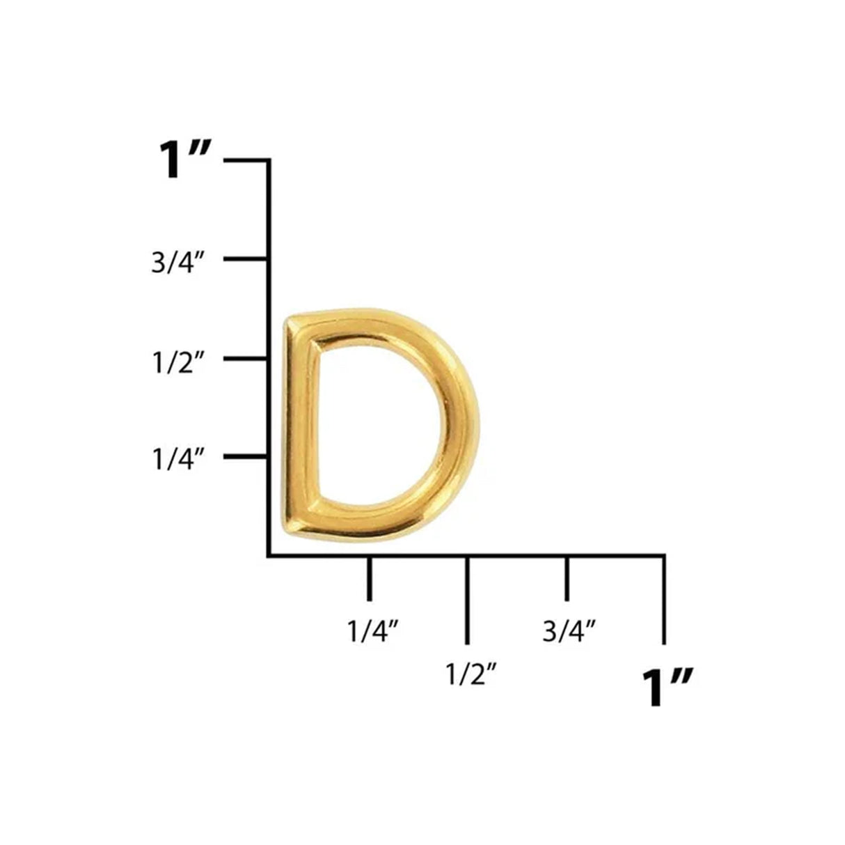 3/8" Shiny Gold, Cast D Ring, Zinc Alloy