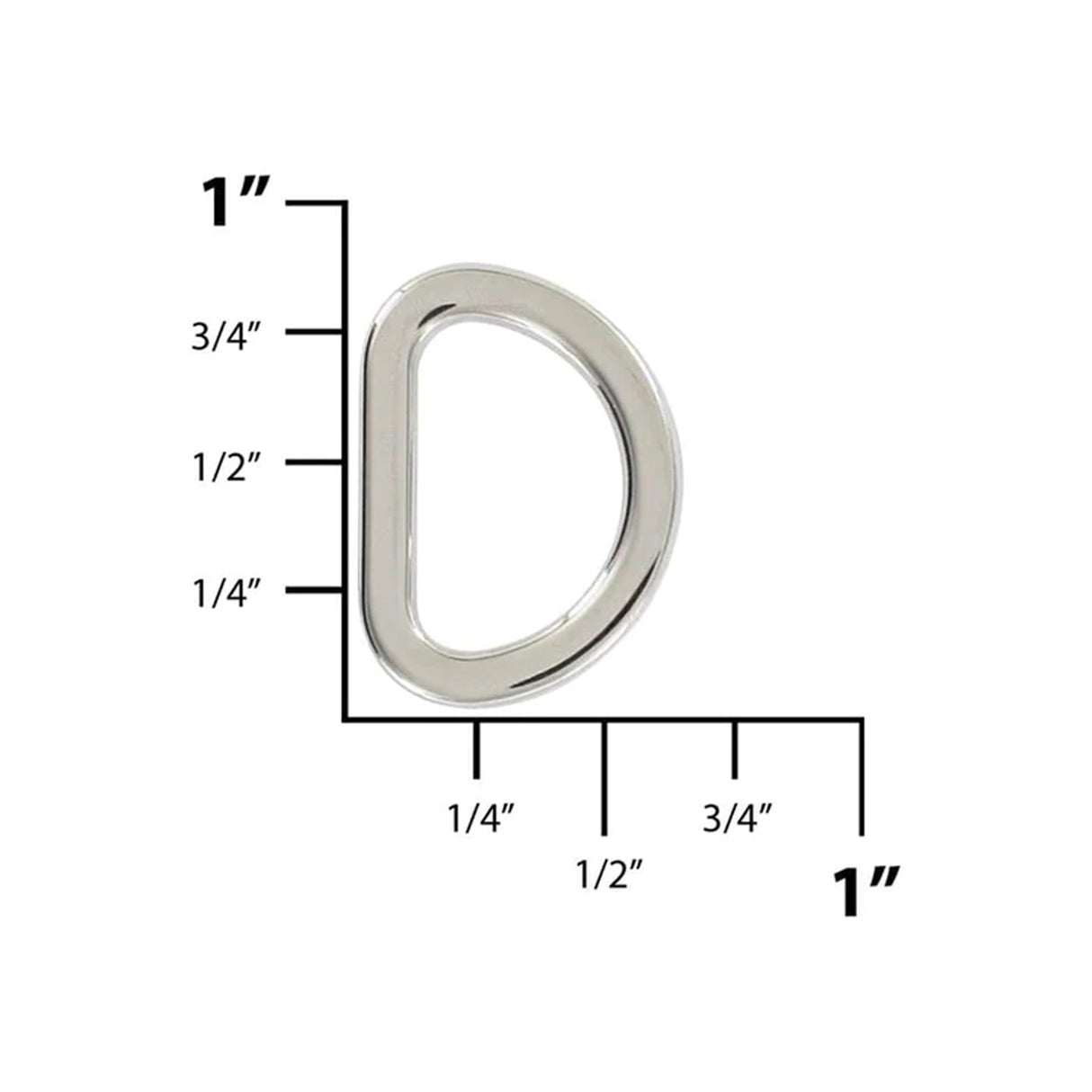 5/8" Shiny Nickel, Cast Flat D Ring, Zinc Alloy-PK5
