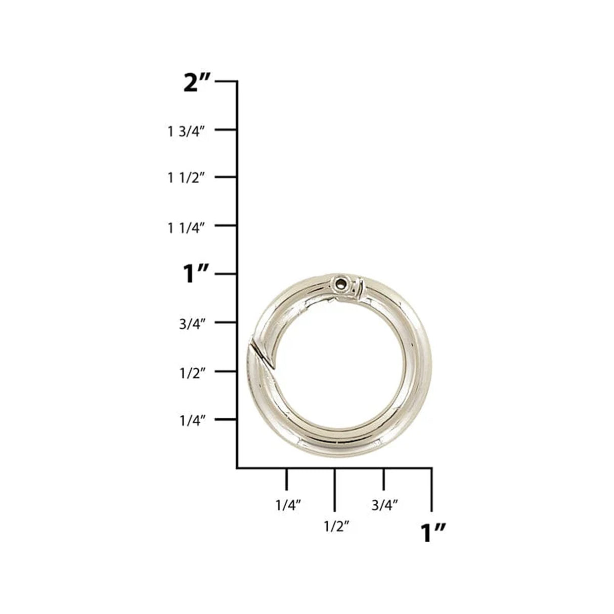 5/8" Shiny Nickel, Spring Gate Round Ring, Zinc Alloy-PK5