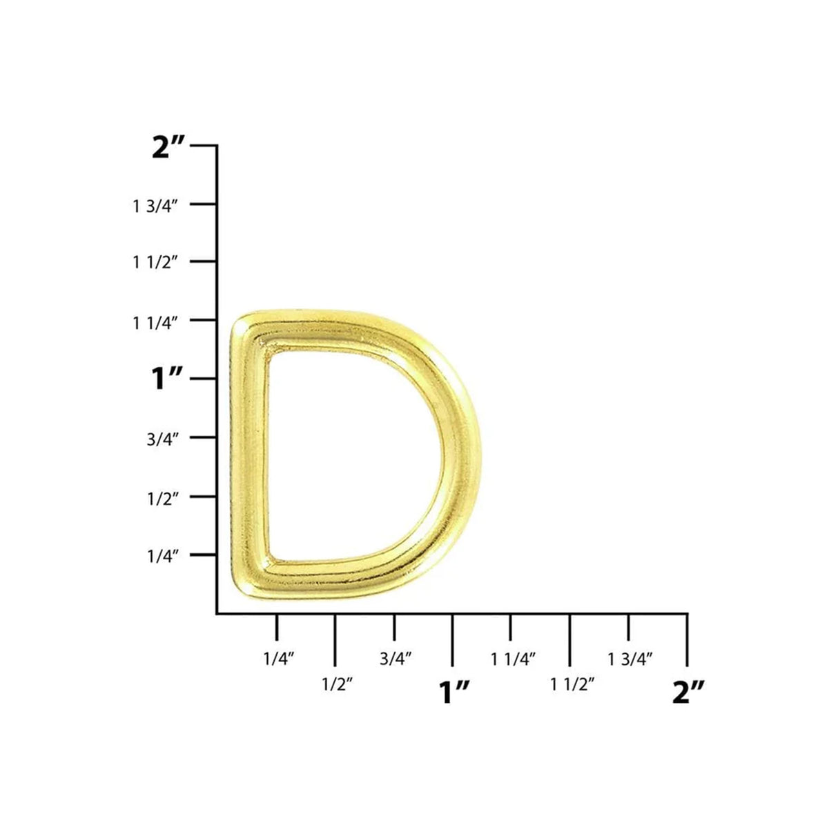 7/8" Shiny Brass, Cast D Ring, Solid Brass