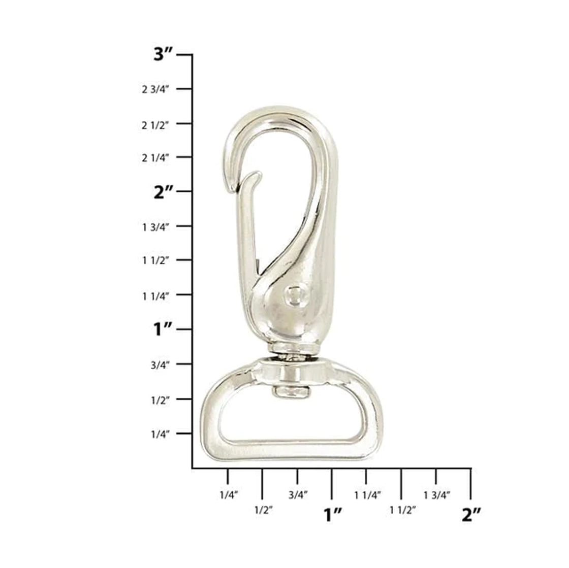 1" Nickel, Curved Lever 2 5/8" Swivel Snap Hook, Zinc Alloy
