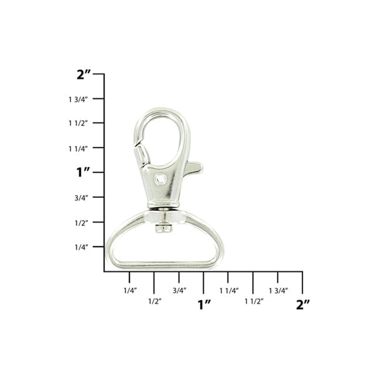 1" Nickel, D-Ring Swivel Snap Hook, Zinc Alloy