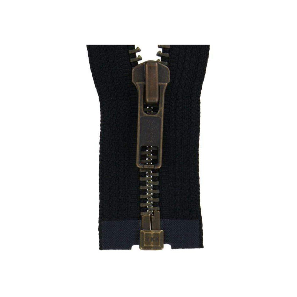 #5 Metal, Black, 30" YKK Separating Bomber Jacket Zipper with Antique Brass Teeth