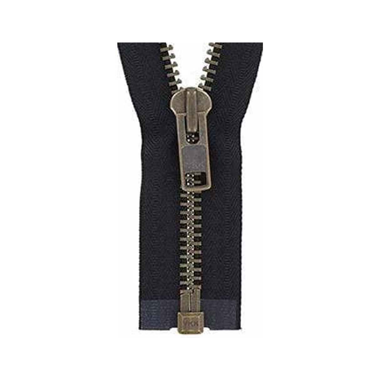 #10 Metal, Black, 36" Separating Bomber Jacket Zipper with Antique Brass Teeth