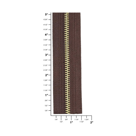 #5 Brown, YKK Metal Chain Zipper Tape with Brass Teeth