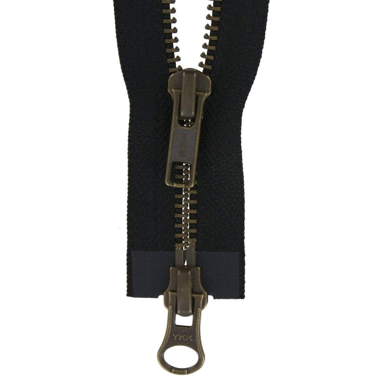 #5 Metal, Black, 36" YKK Separating Two-Way Bomber Jacket Zipper with Antique Brass Teeth