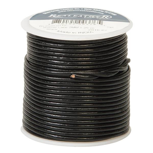Round Leather Lace, 2 mm x 25 yards