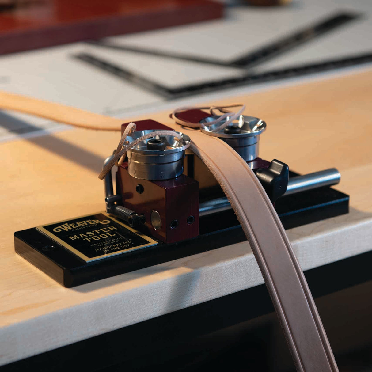 Master Tool EZ Edge Strap Beveler, in use