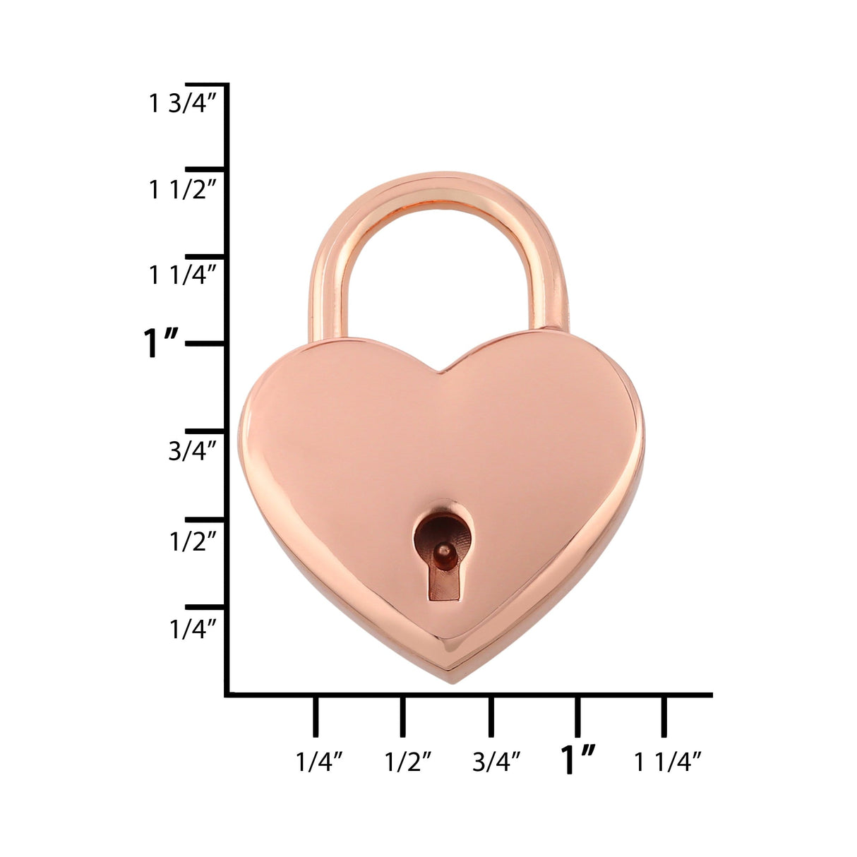Ohio Travel Bag 1-3/16" Shiny Rose Gold, Heart Padlock With 2 Keys, Zinc Alloy, #L-3380-CPR L-3380-CPR