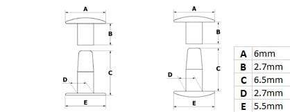 Ohio Travel Bag 6.5mm Nickel, Single Cap Jiffy Rivets, Solid Brass-100ct, #NB206S-SBN NB206S-SBN