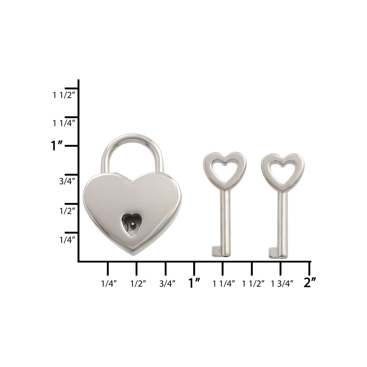 Ohio Travel Bag 7/8" Shiny Nickel, Small Heart Padlock, Zinc Alloy-PK4, #L-3577-NIC L-3577-NIC